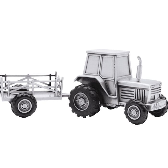 Sparebøsse - Traktor med vogn - Hjortlund & Bøgh Gravering - Traktor med vogn gra