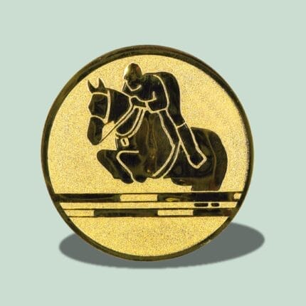 Guldmedalje med hest og rytter i relief