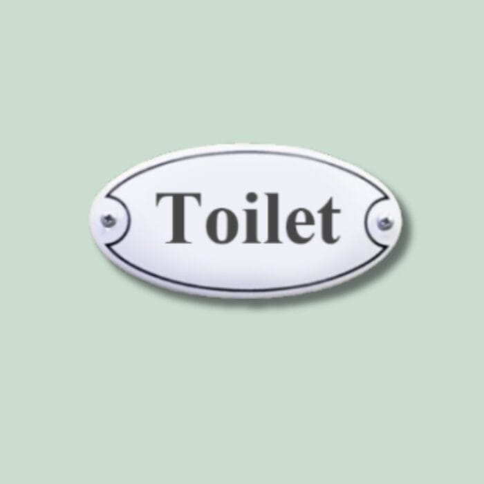 Emaljeskilt - Oval - Gæst - 5 x 10 cm - Hjortlund & Bøgh Gravering - Emalje 10 x 5 cm hvid toilet
