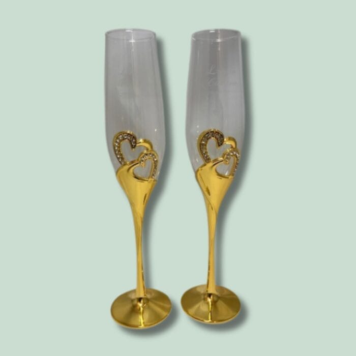 Vinglas - Champagne med hjerter - Hjortlund & Bøgh Gravering - GLAS MED GULDFOD BRYLLUP