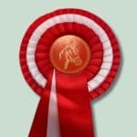 Rød hesteprisroset med bånd