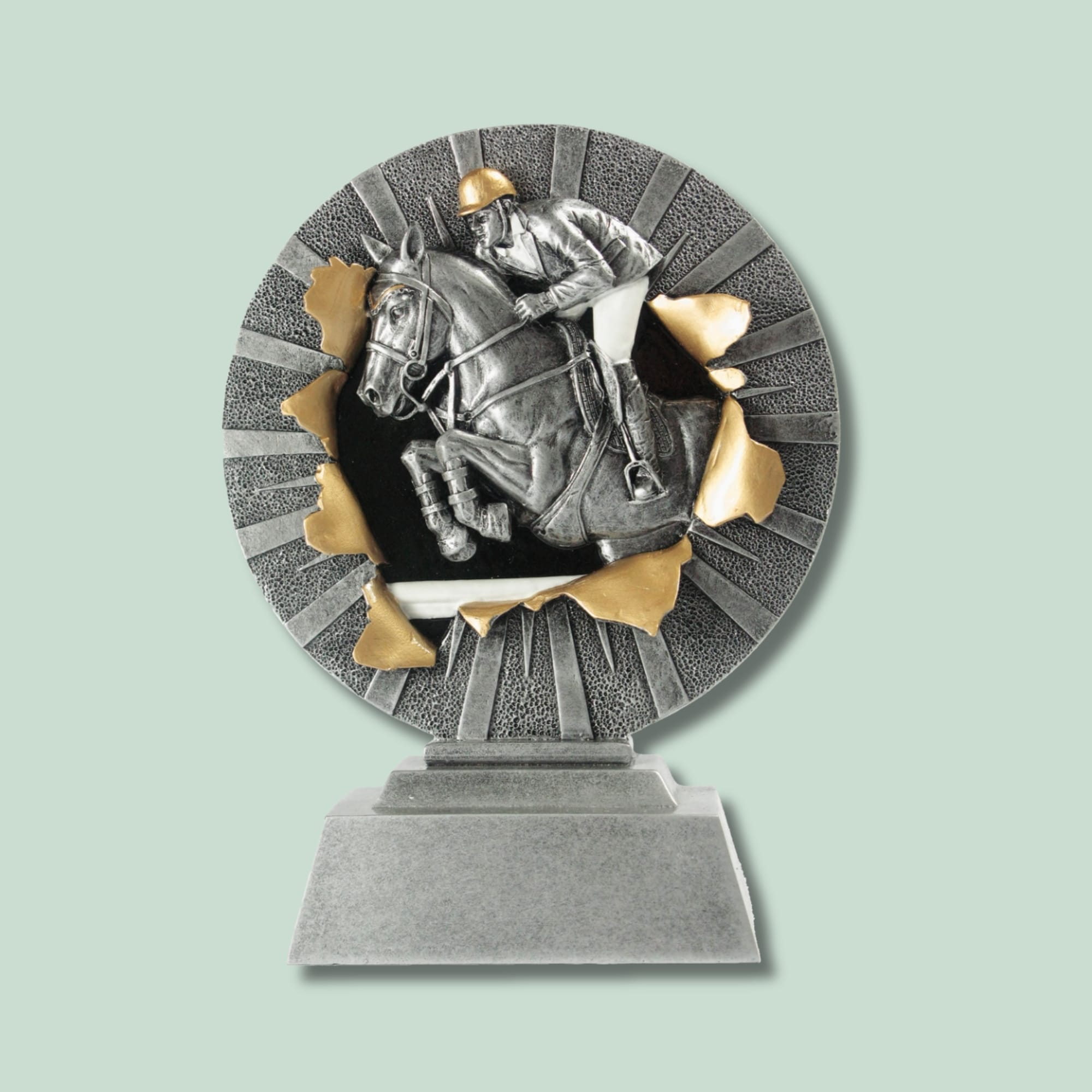 statuette - explore hest Ryttertrofæ i metal og guld detaljer